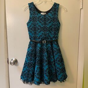 Knitworks Black and Teal Patterned Kids Dress